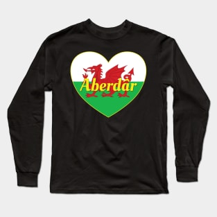 Aberdâr Cymru UK Baner Cymru Heart Long Sleeve T-Shirt